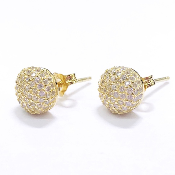 Sterling Silver ICED OUT PAVE BUBBLE STUD EARRINGS - Picture 5 of 8